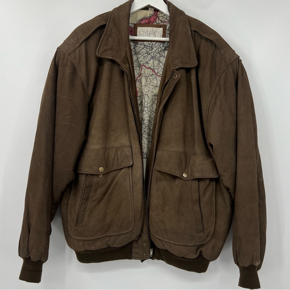 Joshua Ross Brown 100% Leather Pilot Bomber Jacket Mens XL